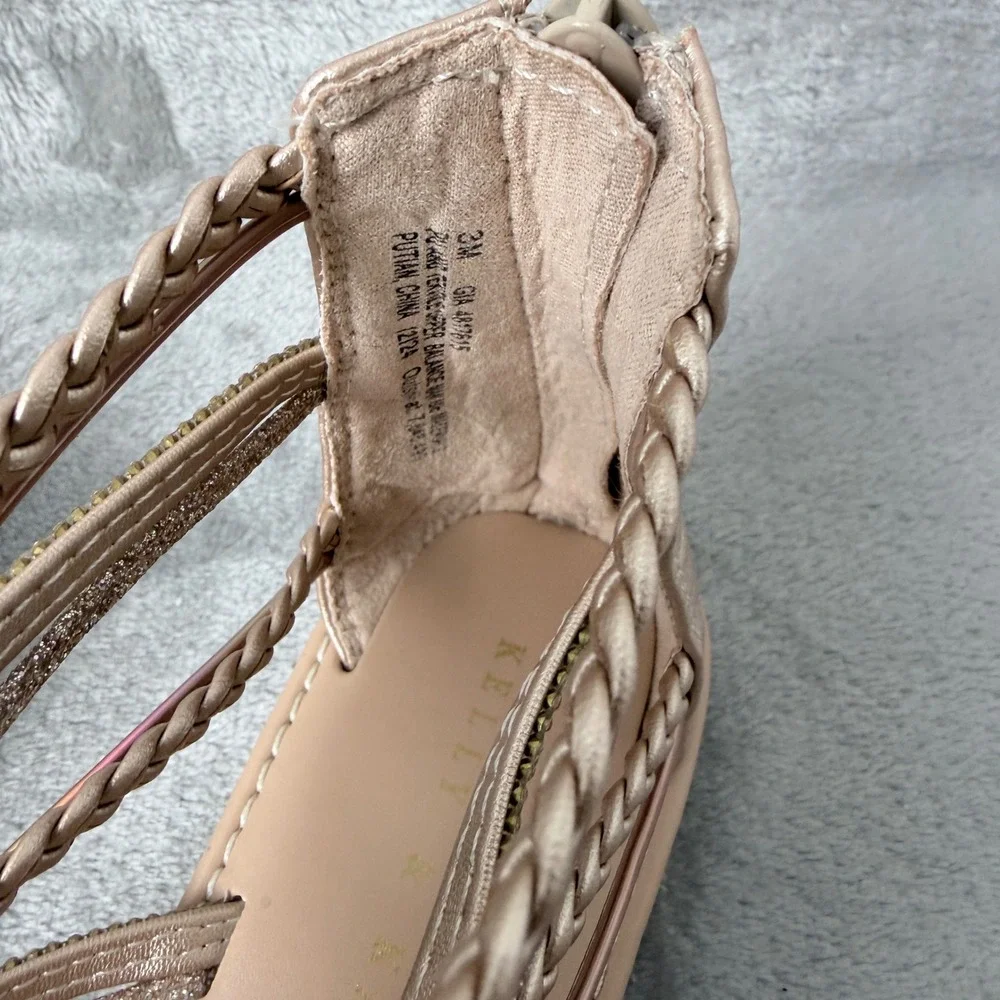 Kelly & Katie Gia Gladiator Sandals Girls Size 3 Rose Gold Sparkly Rhinestone